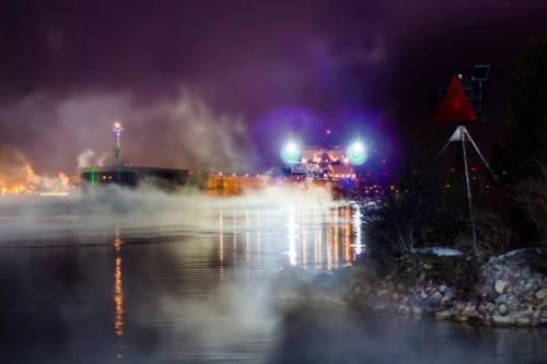 Freighter at night